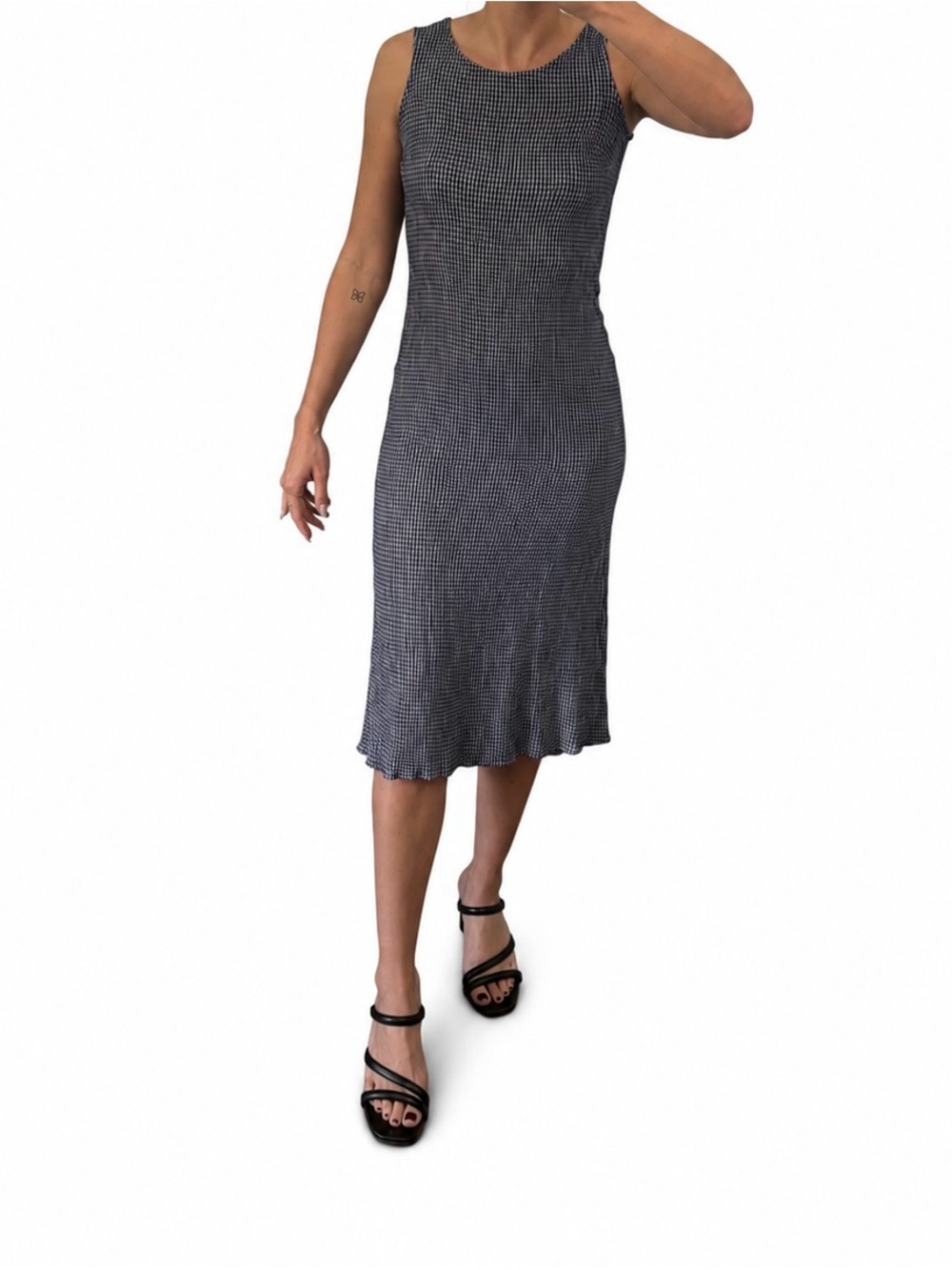 Talbots - Sleeveless Midi Knit Dress in Black & White Houndstooth